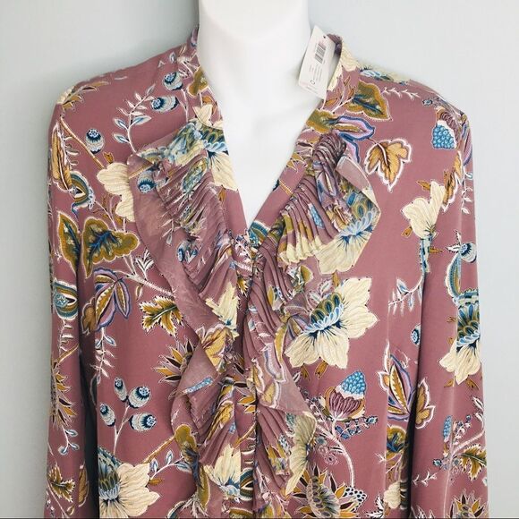Chico's Jacobean Bouquet Floral Ruffle Button Up Lilac Spring Summer NWT 2014 - Picture 1 of 9
